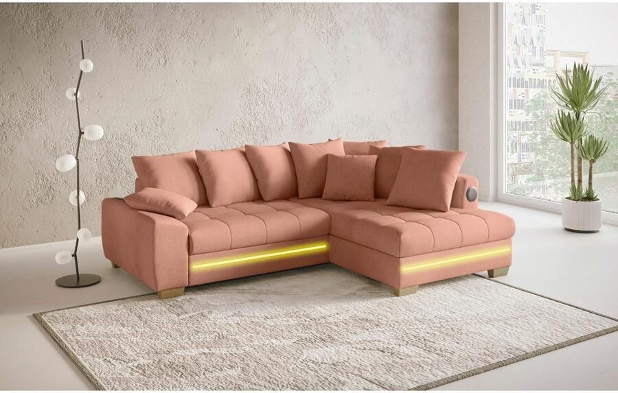 Mr. Couch Hoekbank Nikita II L-vorm RGB-LED Bluetooth-geluidssysteem optioneel met bed bedlade