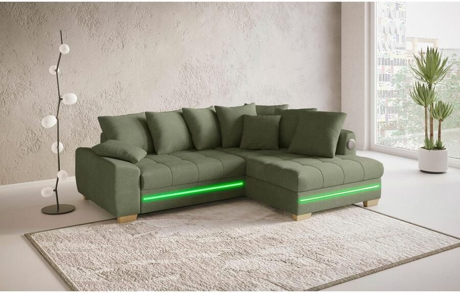 Mr. Couch Hoekbank Nikita II L-vorm RGB-LED Bluetooth-geluidssysteem optioneel met bed bedlade