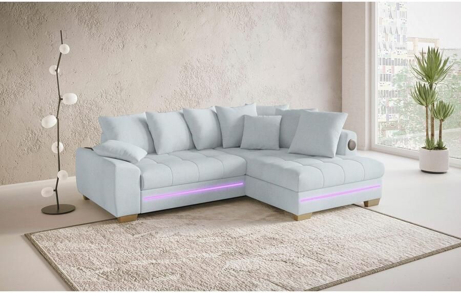 Mr. Couch Hoekbank Nikita II L-vorm RGB-LED Bluetooth-geluidssysteem optioneel met bed bedlade