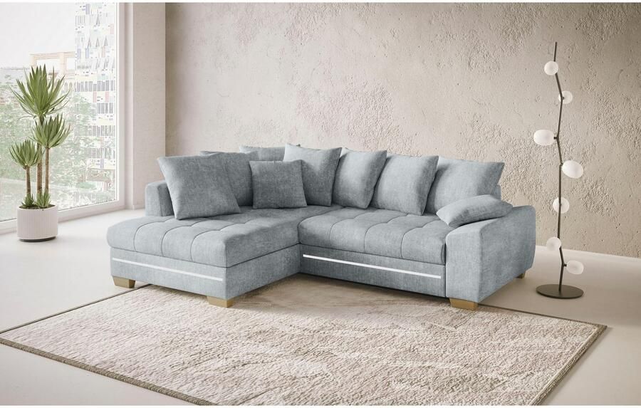 Mr. Couch Hoekbank Nikita II L-vorm met koudschuim rgb-led-verlichting optioneel met bed bedlade