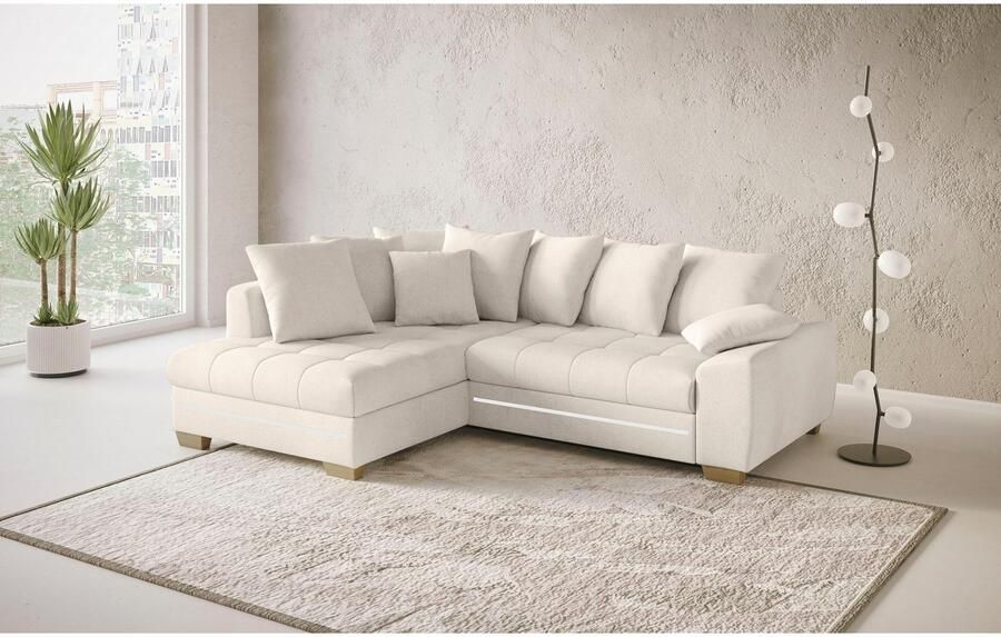 Mr. Couch Hoekbank Nikita II L-vorm met koudschuim rgb-led-verlichting optioneel met bed bedlade