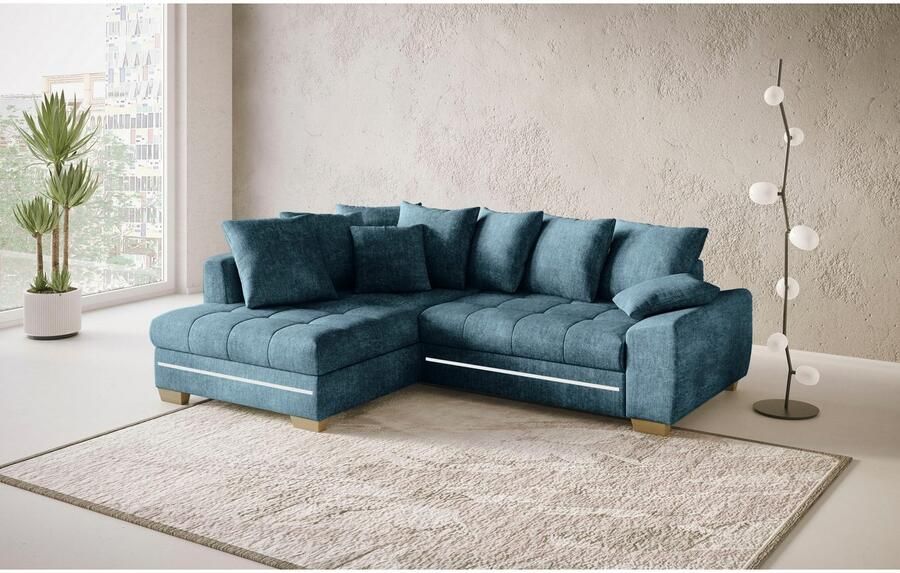 Mr. Couch Hoekbank Nikita II L-vorm met koudschuim rgb-led-verlichting optioneel met bed bedlade