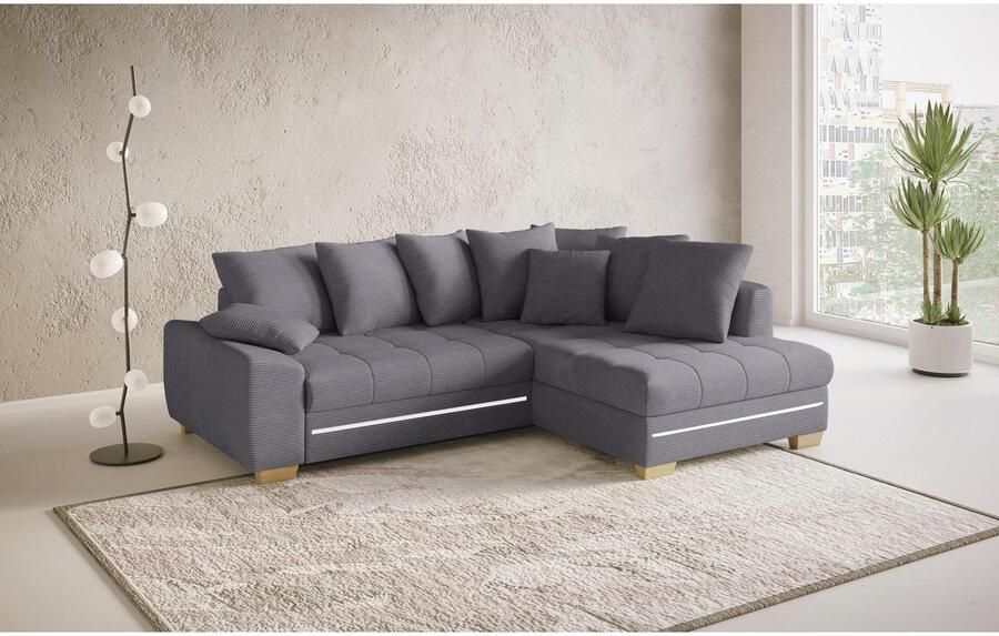 Mr. Couch Hoekbank Nikita II L-vorm met rgb-led verlichting optioneel met bed bedlade koudschuim