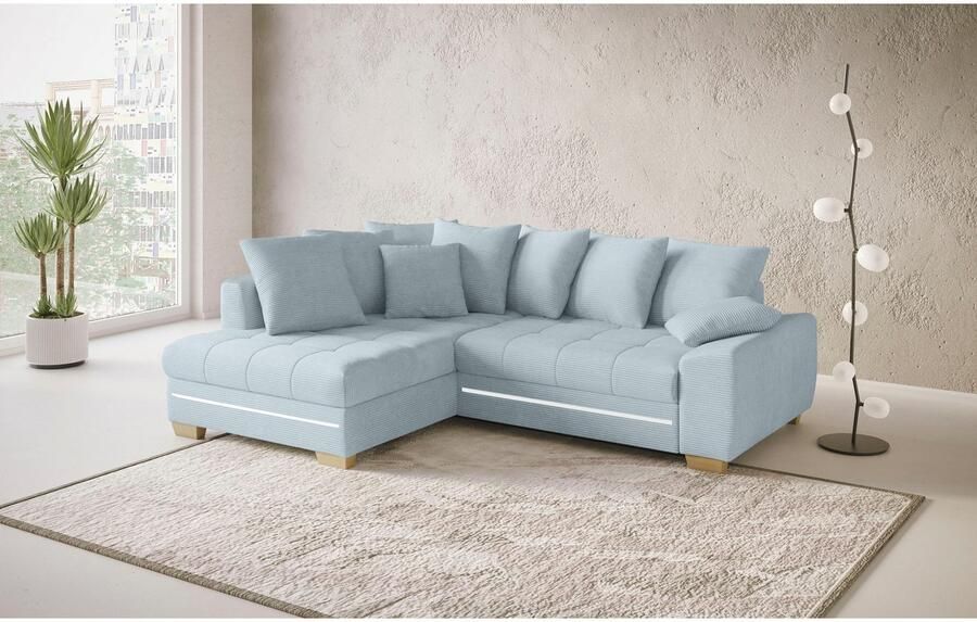 Mr. Couch Hoekbank Nikita II L-vorm met koudschuim rgb-led-verlichting optioneel met bed bedlade