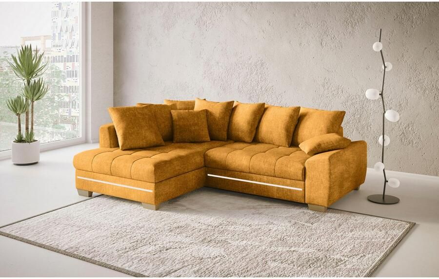 Mr. Couch Hoekbank Nikita II L-vorm met koudschuim rgb-led-verlichting optioneel met bed bedlade