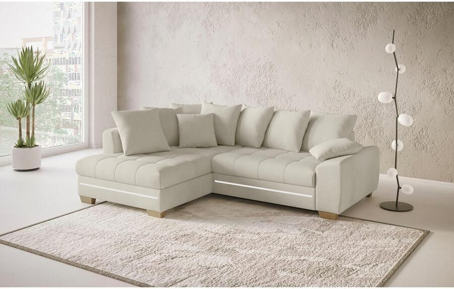 Mr. Couch Hoekbank Nikita II L-vorm met rgb-led verlichting optioneel met bed bedlade koudschuim
