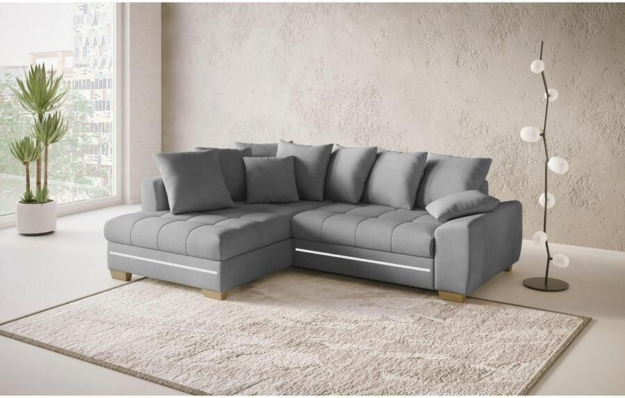 Mr. Couch Hoekbank Nikita II L-vorm met rgb-led verlichting optioneel met bed bedlade koudschuim