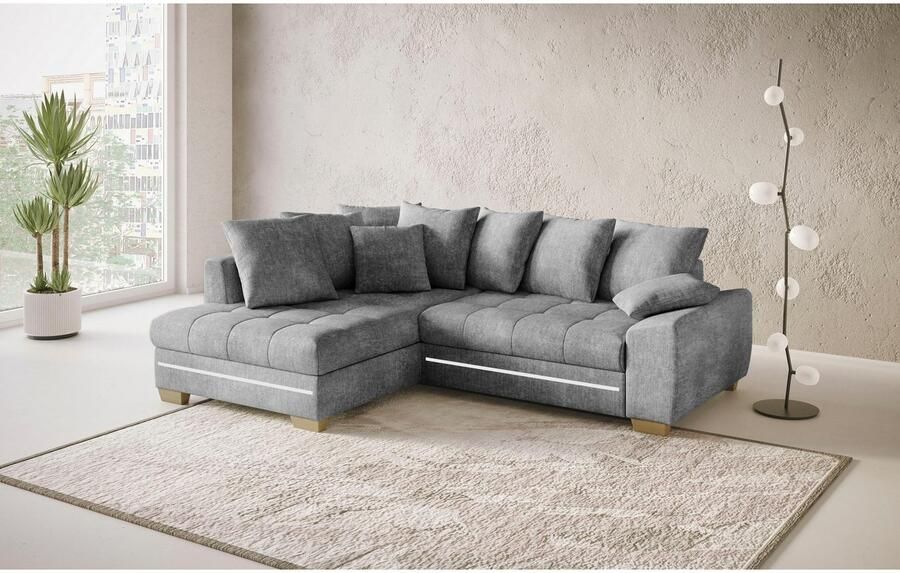 Mr. Couch Hoekbank Nikita II L-vorm met rgb-led verlichting optioneel met bed bedlade koudschuim