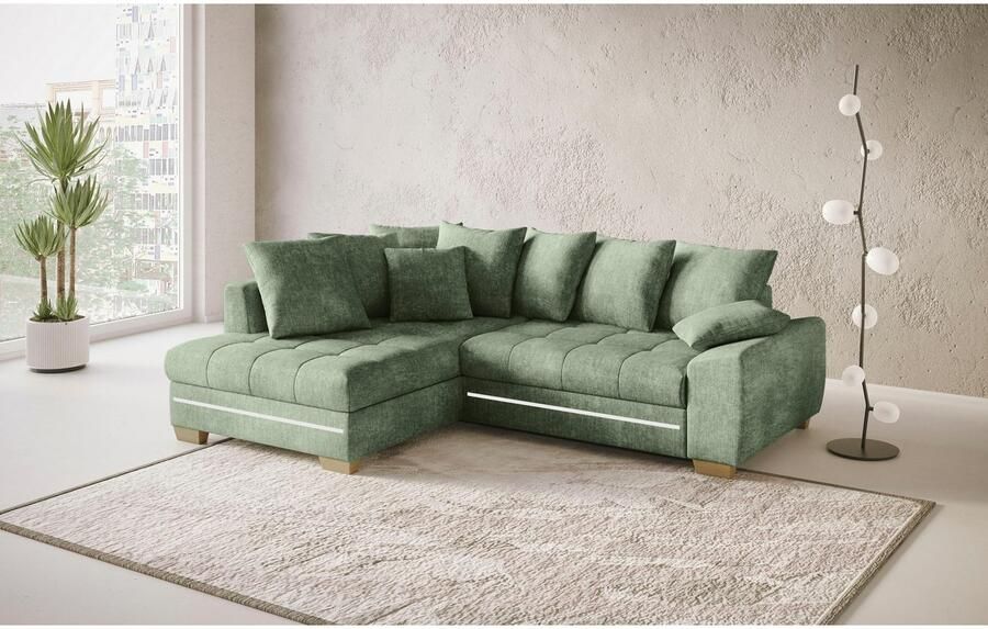 Mr. Couch Hoekbank Nikita II L-vorm met koudschuim rgb-led-verlichting optioneel met bed bedlade