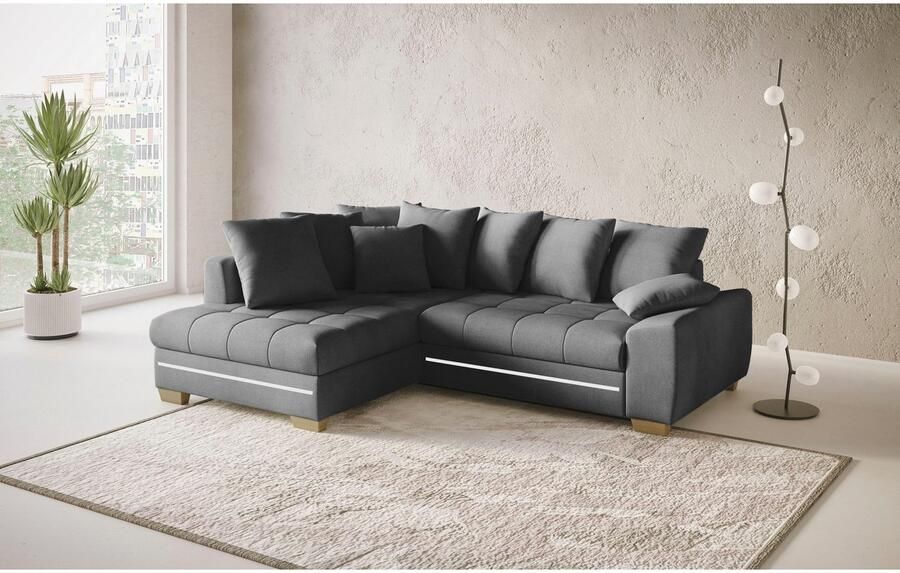 Mr. Couch Hoekbank Nikita II L-vorm met koudschuim rgb-led-verlichting optioneel met bed bedlade