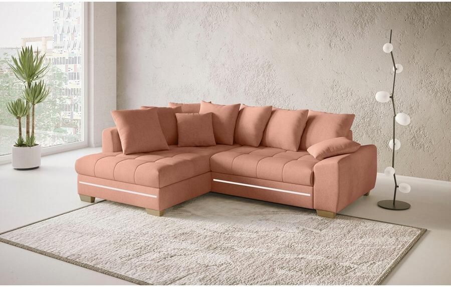 Mr. Couch Hoekbank Nikita II L-vorm met rgb-led verlichting optioneel met bed bedlade koudschuim