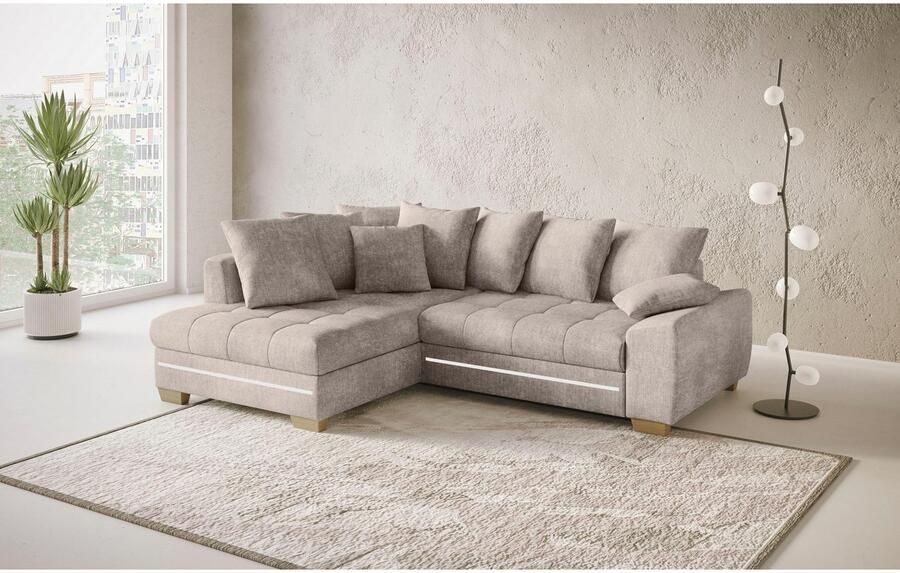 Mr. Couch Hoekbank Nikita II L-vorm met koudschuim rgb-led-verlichting optioneel met bed bedlade