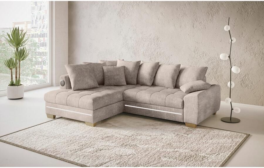 Mr. Couch Hoekbank Nikita II L-vorm RGB-LED Bluetooth-geluidssysteem optioneel met bed bedlade