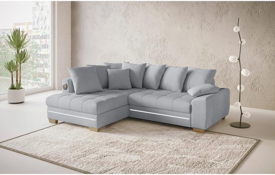 Mr. Couch Hoekbank Nikita II L-vorm RGB-LED Bluetooth-geluidssysteem optioneel met bed bedlade