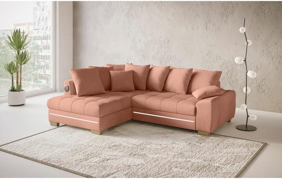 Mr. Couch Hoekbank Nikita II L-vorm RGB-LED Bluetooth-geluidssysteem optioneel met bed bedlade