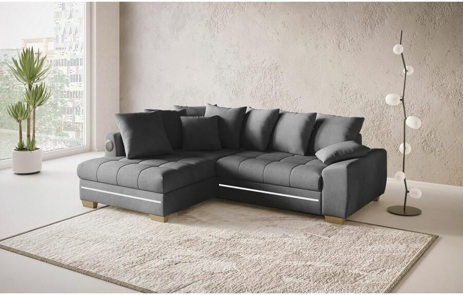 Mr. Couch Hoekbank Nikita II L-vorm RGB-LED Bluetooth-geluidssysteem optioneel met bed bedlade