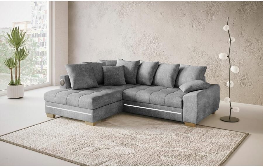 Mr. Couch Hoekbank Nikita II L-vorm RGB-LED Bluetooth-geluidssysteem optioneel met bed bedlade