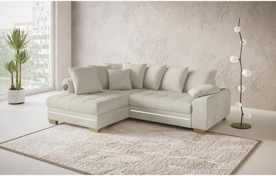 Mr. Couch Hoekbank Nikita II L-vorm RGB-LED Bluetooth-geluidssysteem optioneel met bed bedlade