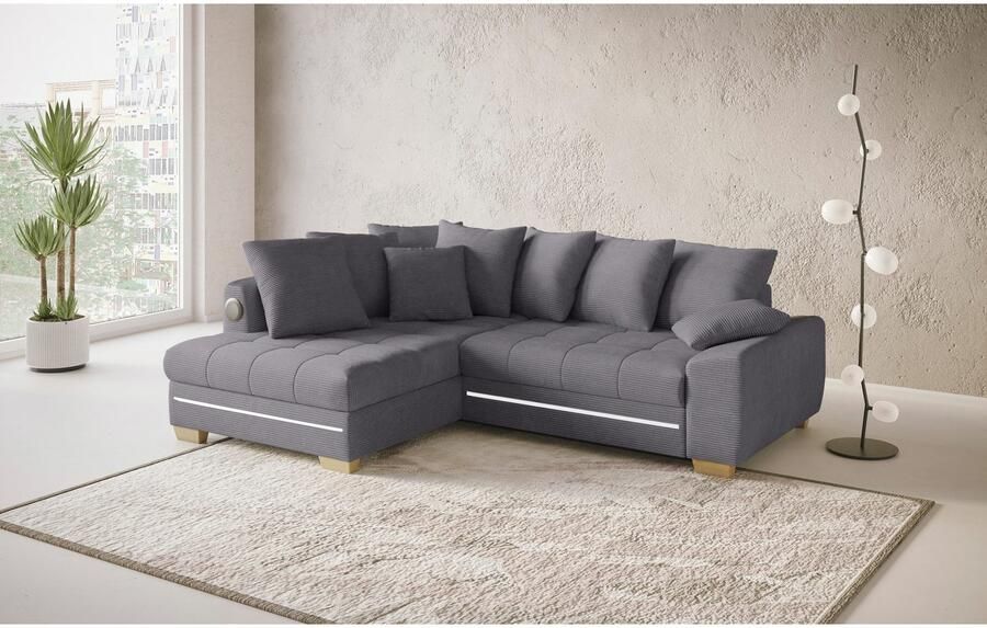 Mr. Couch Hoekbank Nikita II L-vorm RGB-LED Bluetooth-geluidssysteem optioneel met bed bedlade