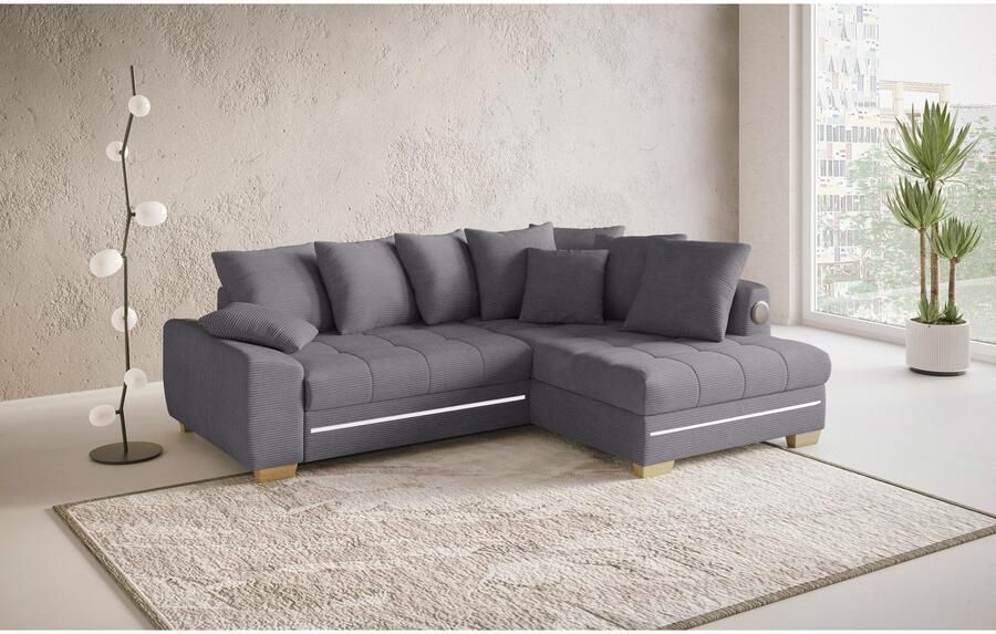 Mr. Couch Hoekbank Nikita II L-vorm RGB-LED Bluetooth-geluidssysteem optioneel met bed bedlade