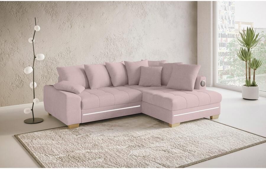 Mr. Couch Hoekbank Nikita II L-vorm RGB-LED Bluetooth-geluidssysteem optioneel met bed bedlade