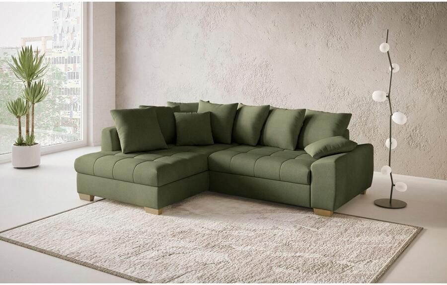 Mr. Couch Hoekbank Nikita II L-vorm tot 140kg per zitplaats belastbaar met koudschuim bekleding optioneel met bed en bedlade