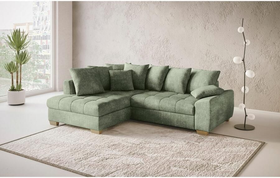 Mr. Couch Hoekbank Nikita II L-vorm tot 140kg per zitplaats belastbaar met koudschuim bekleding optioneel met bed en bedlade