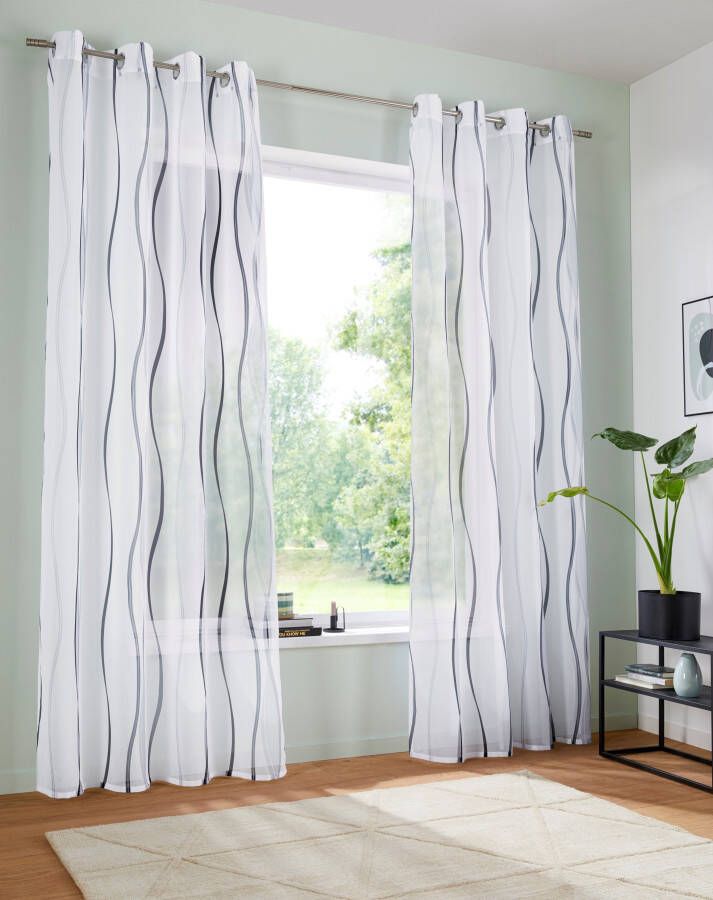 My home Gordijn Dimona set van 2 transparant voile polyester golven (2 stuks)