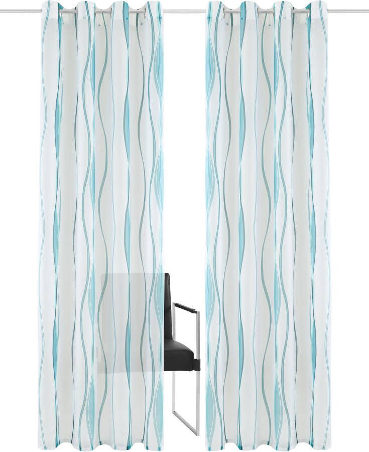 My home Gordijn Dimona set van 2 transparant voile polyester golven (2 stuks)