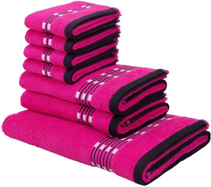 My home Handdoekenset Jonnie Handdoeken van 100% katoen handdoekenset met randdessin (set 7-delig)