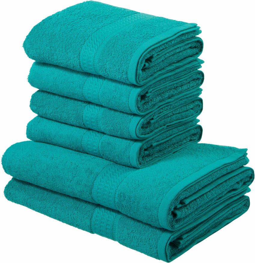My home Handdoekenset Juna Handdoekset met randdessin handdoeken in unikleuren 100% katoen (set 6-delig)