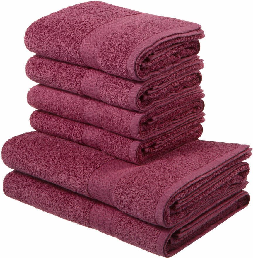 My home Handdoekenset Juna Handdoekset met randdessin handdoeken in unikleuren 100% katoen (set 6-delig)