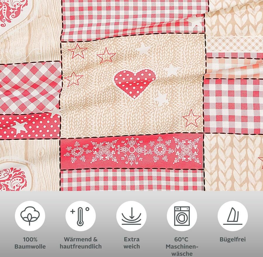 My home Beddengoed Janina in mt. 135x200 of 155x220 cm 100% katoen veel winterdesigns: patchwork sneeuwpop uil beer - Foto 2