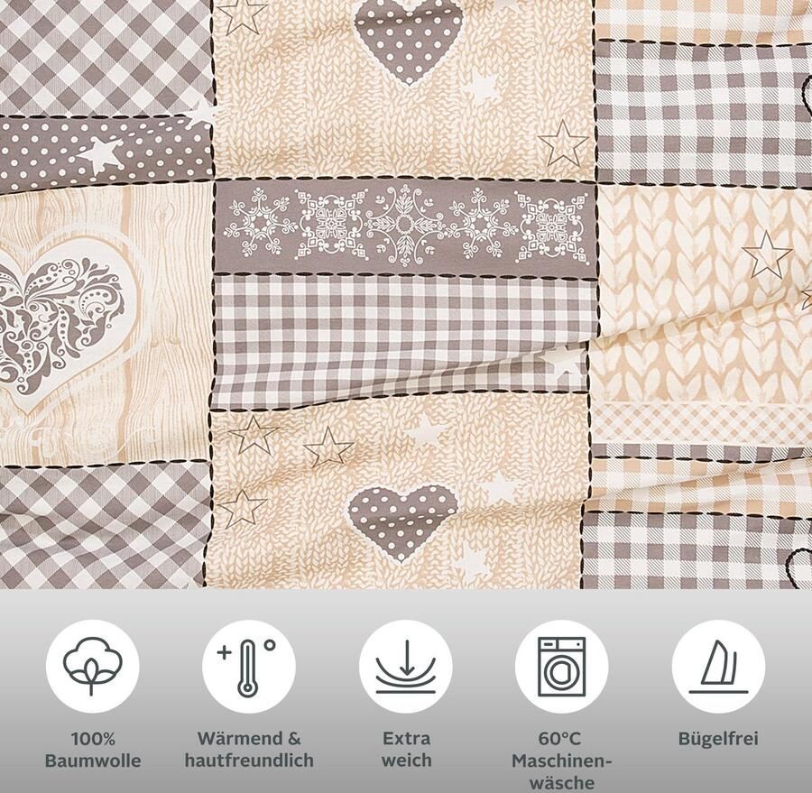 My home Beddengoed Janina in mt. 135x200 of 155x220 cm 100% katoen veel winterdesigns: patchwork sneeuwpop uil beer - Foto 5