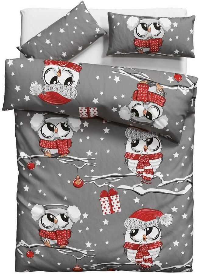 My home Beddengoed Janina in mt. 135x200 of 155x220 cm 100% katoen veel winterdesigns: patchwork sneeuwpop uil beer - Foto 8