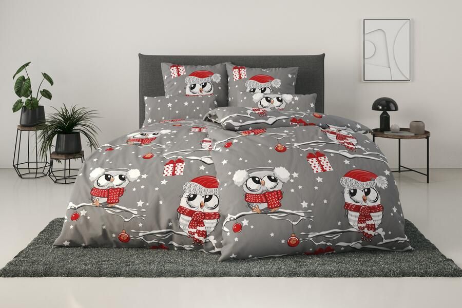 My home Beddengoed Janina in mt. 135x200 of 155x220 cm 100% katoen veel winterdesigns: patchwork sneeuwpop uil beer - Foto 7