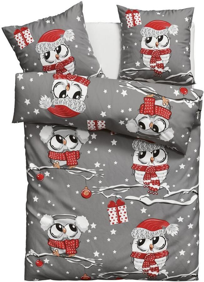 My home Beddengoed Janina in mt. 135x200 of 155x220 cm 100% katoen veel winterdesigns: patchwork sneeuwpop uil beer - Foto 3