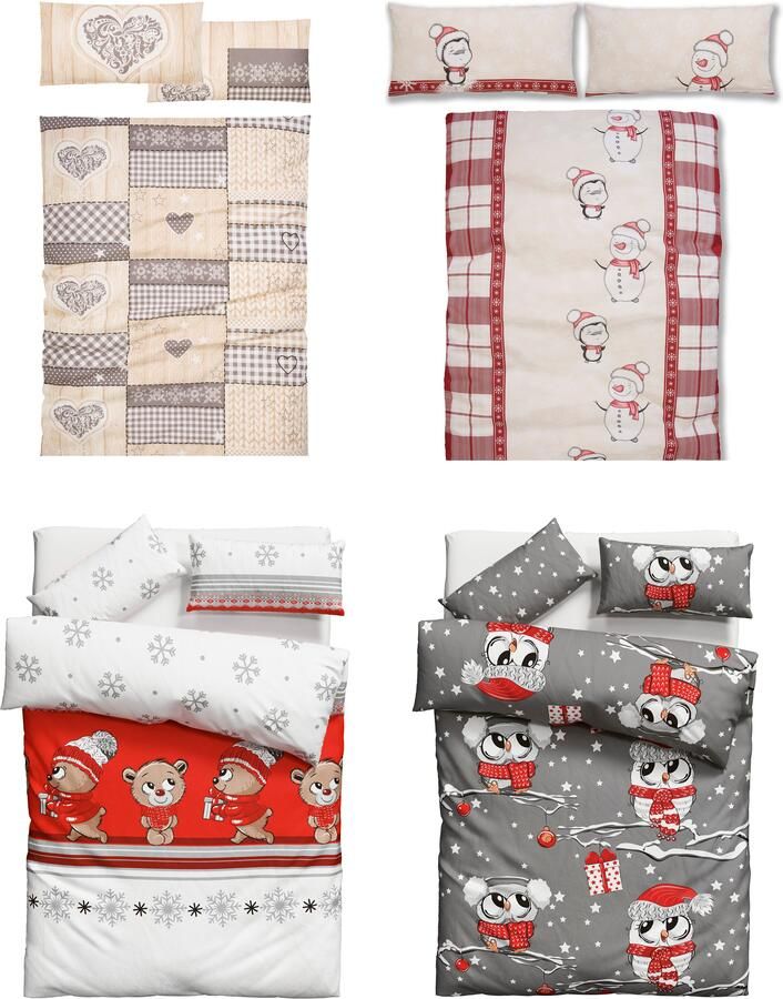 My home Beddengoed Janina in mt. 135x200 of 155x220 cm 100% katoen veel winterdesigns: patchwork sneeuwpop uil beer - Foto 17