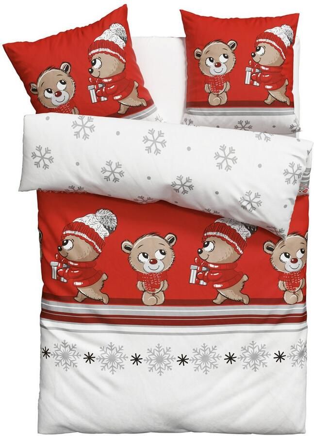 My home Beddengoed Janina in mt. 135x200 of 155x220 cm 100% katoen veel winterdesigns: patchwork sneeuwpop uil beer - Foto 3