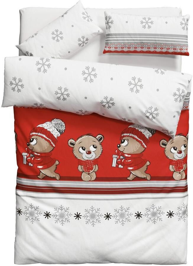 My home Beddengoed Janina in mt. 135x200 of 155x220 cm 100% katoen veel winterdesigns: patchwork sneeuwpop uil beer - Foto 9