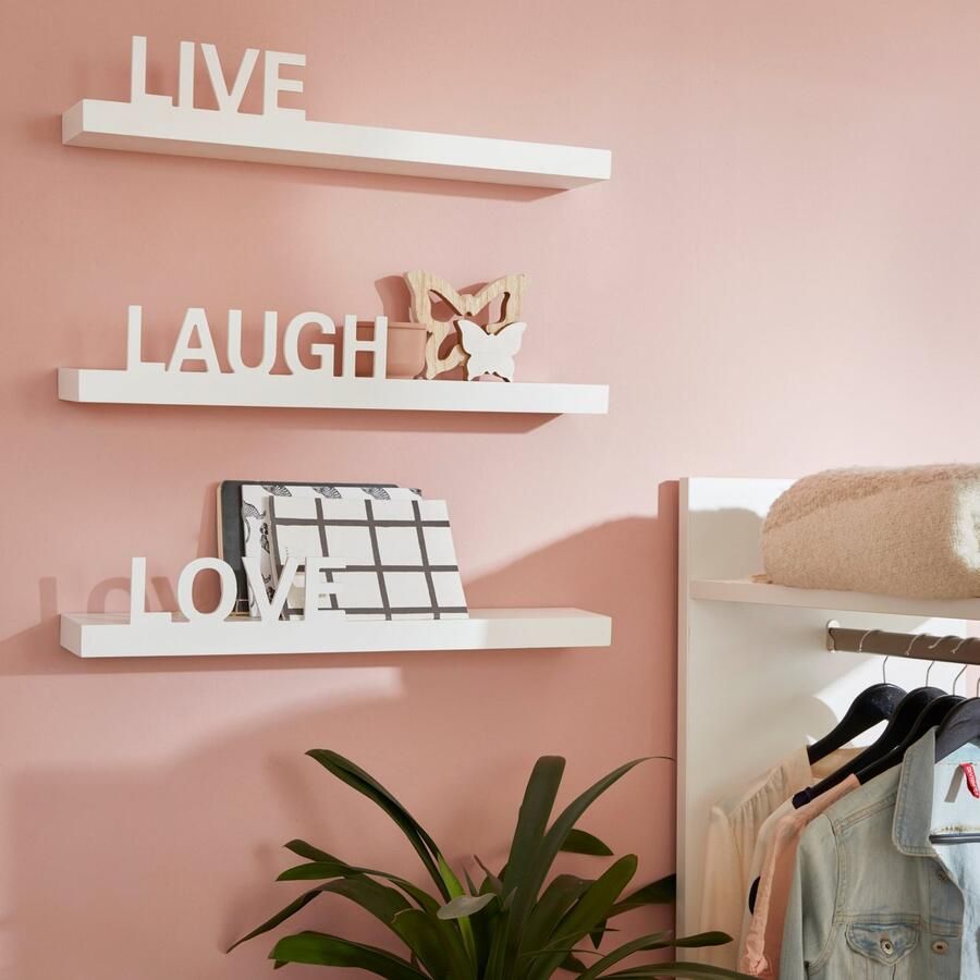 My home Decoratief wandrek Live Love Laugh Decoratief rek wanddecoratie met een opschrift (set 3-delig)