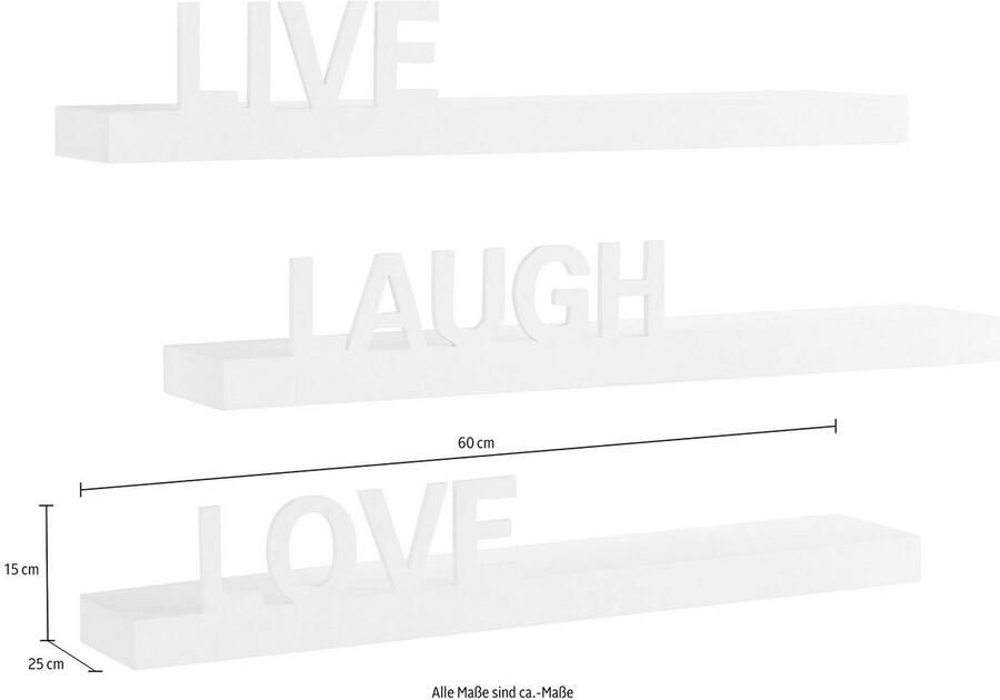 My home Decoratief wandrek Live Love Laugh Decoratief rek wanddecoratie met een opschrift (set 3-delig) - Foto 5
