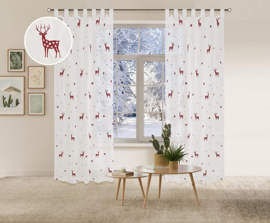 My home Gordijn Eland 1 sjaal geborduurd met rendieren sterren en sneeuwvlokken (1 stuk) - Foto 6