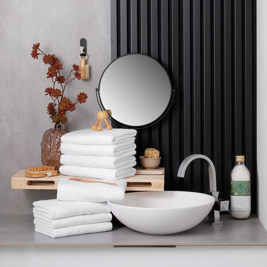 My home Handdoekenset Inga 8-delig handdoekset 50x100cm Handdoeken met fijne bies 100% katoen effen zacht (set 8 stuks)