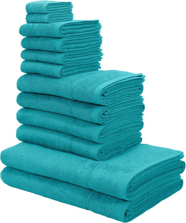 My home Handdoekenset Sanremo douchehanddoeken handdoeken gastendoeken zeepdoeken Handdoeken met randdessin unikleurige handdoekset van 100% katoen (set 12-delig)