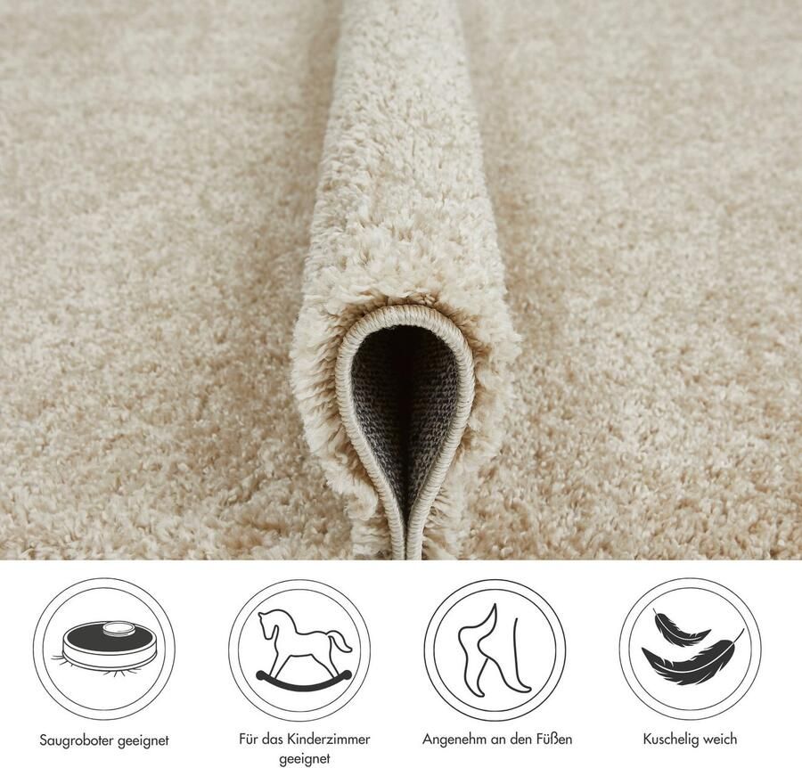 My home Hoogpolig vloerkleed CANBERRA Uni kleuren zacht & knuffelig woonkamer slaapkamer - Foto 4