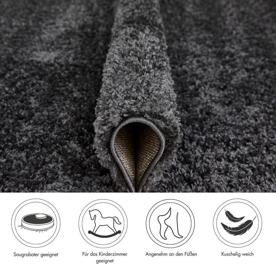 My home Hoogpolig vloerkleed CANBERRA Uni kleuren zacht & knuffelig woonkamer slaapkamer - Foto 4