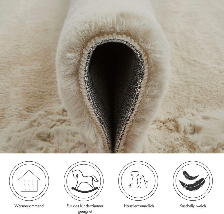 My home Hoogpolig vloerkleed Lugano Kunstbont effen kleuren zeer zacht en knuffelig - Foto 2