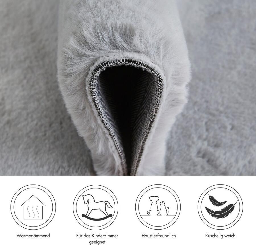 My home Hoogpolig vloerkleed Lugano Kunstbont effen kleuren zeer zacht en knuffelig - Foto 2