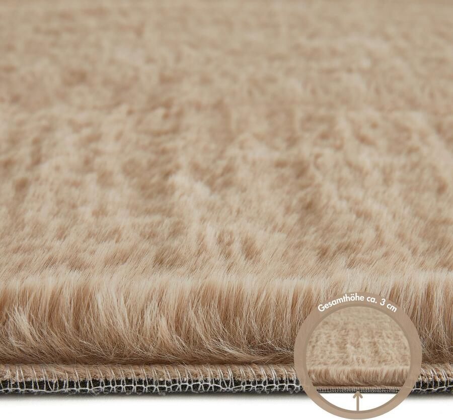 My home Hoogpolig vloerkleed Lugano Kunstbont effen kleuren zeer zacht en knuffelig - Foto 3
